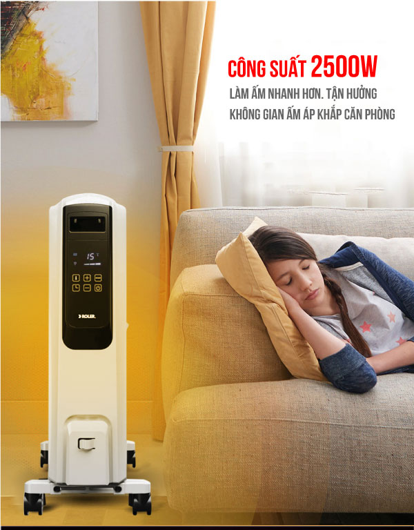 Máy sưởi dầu điện tử 10 thanh Roler RH-2119A (2500W, Điều khiển từ xa)