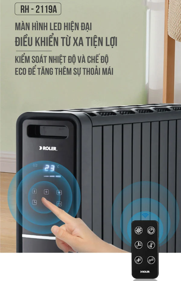 Máy sưởi đối lưu không khí điện tử Roler RC-2116A (2000W, Điều khiển từ xa)