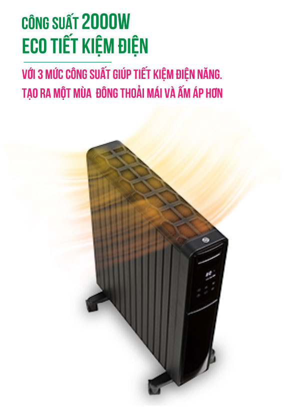 Máy sưởi đối lưu không khí điện tử Roler RC-2116A (2000W, Điều khiển từ xa)