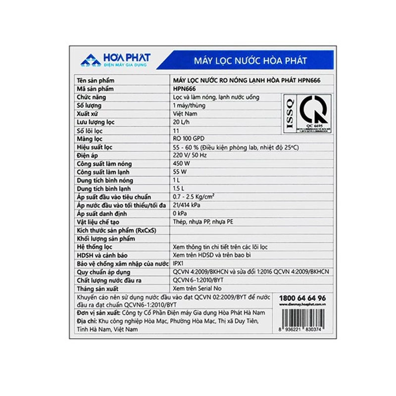 Máy lọc nước nóng lạnh RO Hòa Phát HPN666