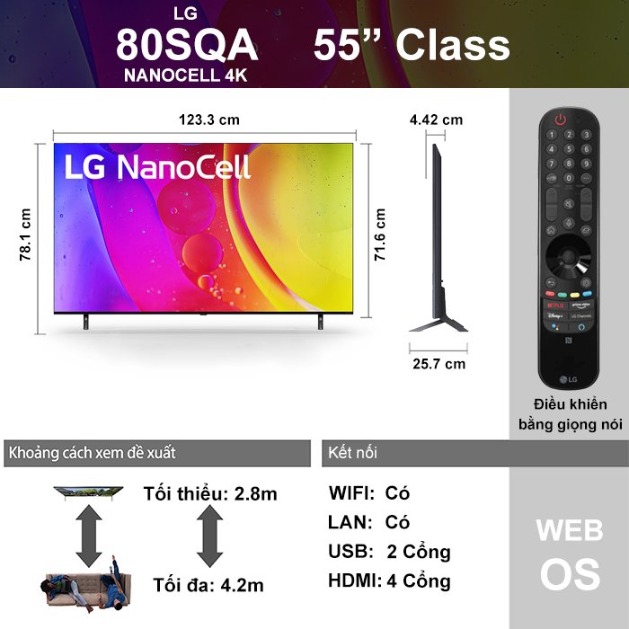 NanoCell Tivi 4K LG 55 inch 55NANO80SQA ThinQ AI