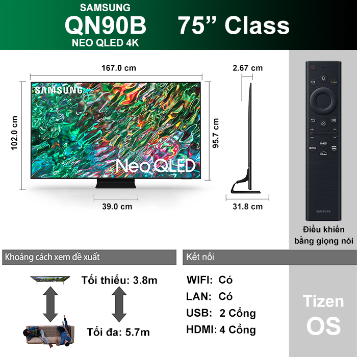 NEO QLED Tivi 4K Samsung 75 inch 75QN90B Smart TV
