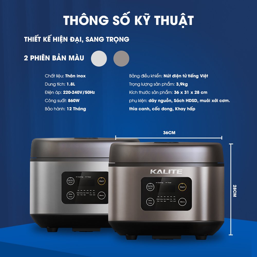 Nồi Cơm Điện Tử Kalite 1.8L KL-620