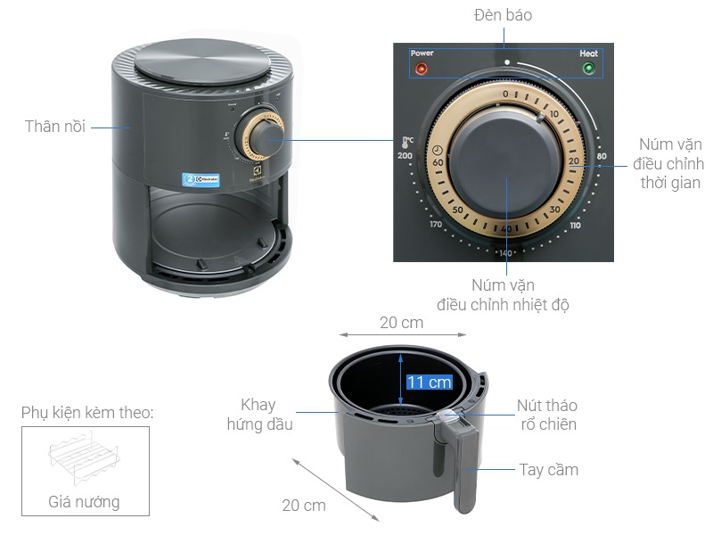 Nồi chiên không dầu 3L Electrolux E6AF1-220K
