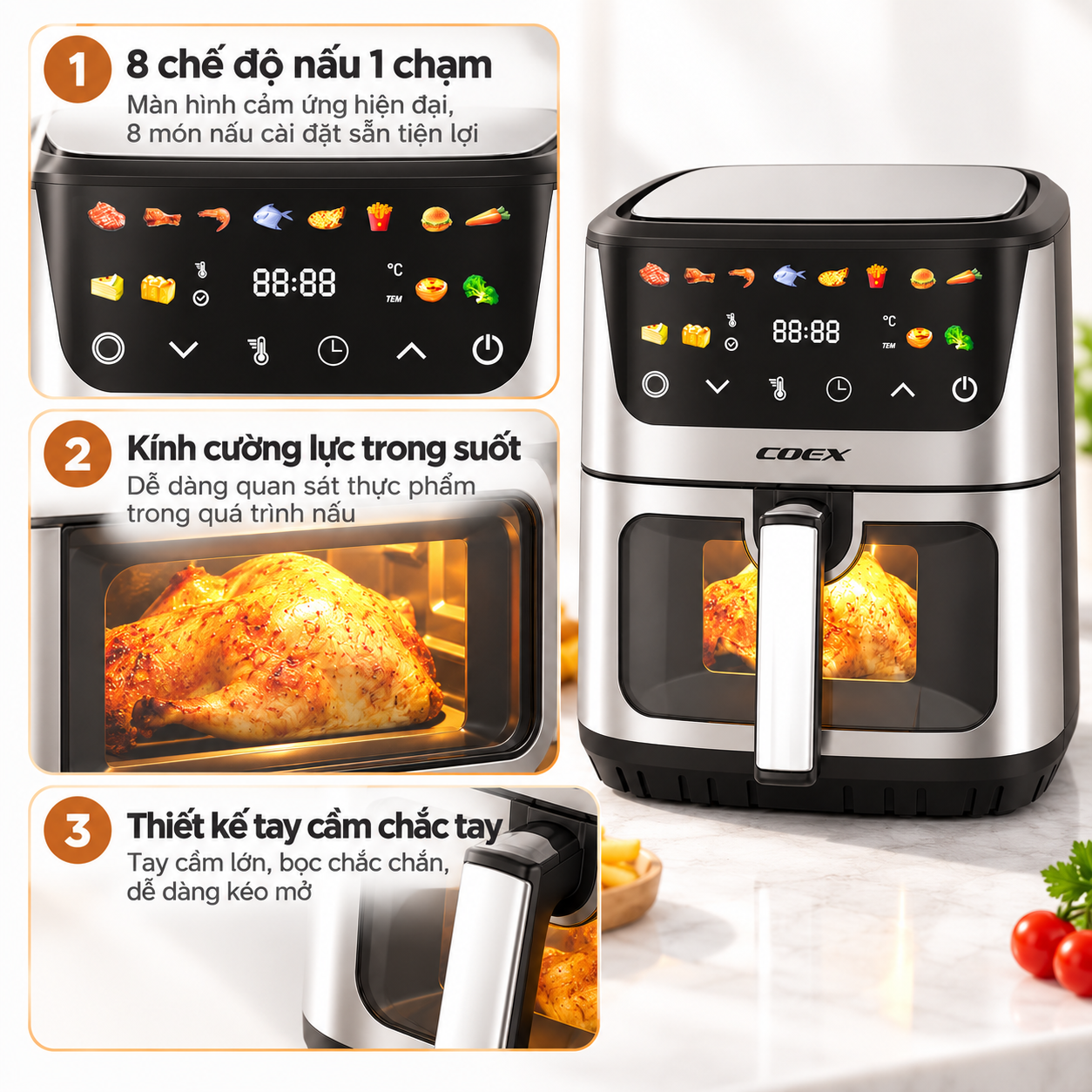 Nồi chiên không dầu điện tử 2 tầng đối lưu Coex 6.5 lít AFC-3130DH
