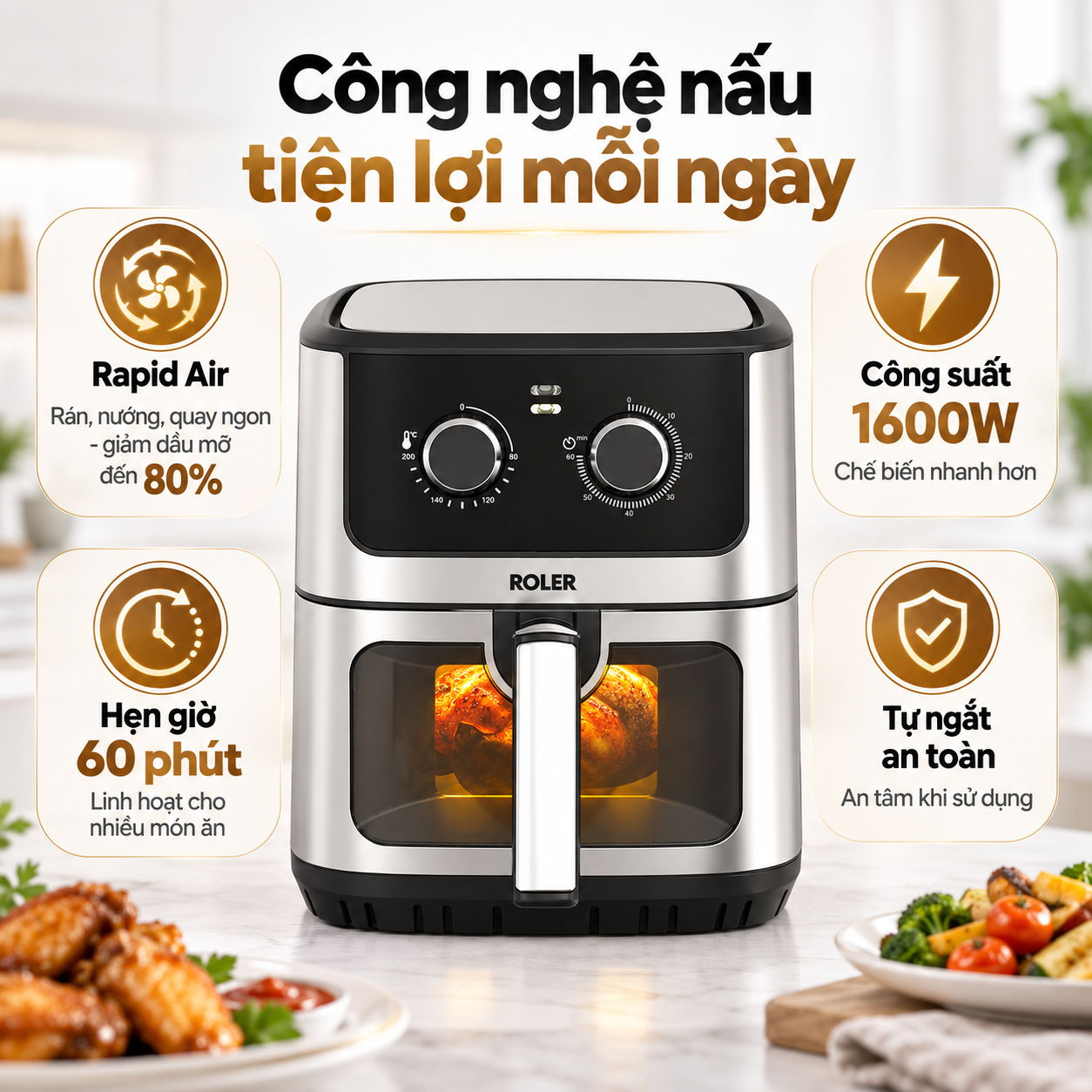 Nồi chiên không dầu Roler 6.5 lít RA-3131