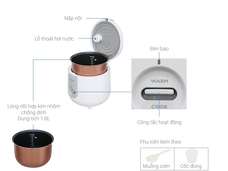 Nồi cơm điện cơ 1,8L Philips HD3115/66