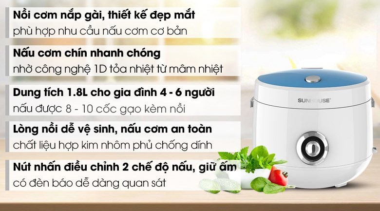 Nồi cơm điện 1.8L Sunhouse SHD8658/SHD8606