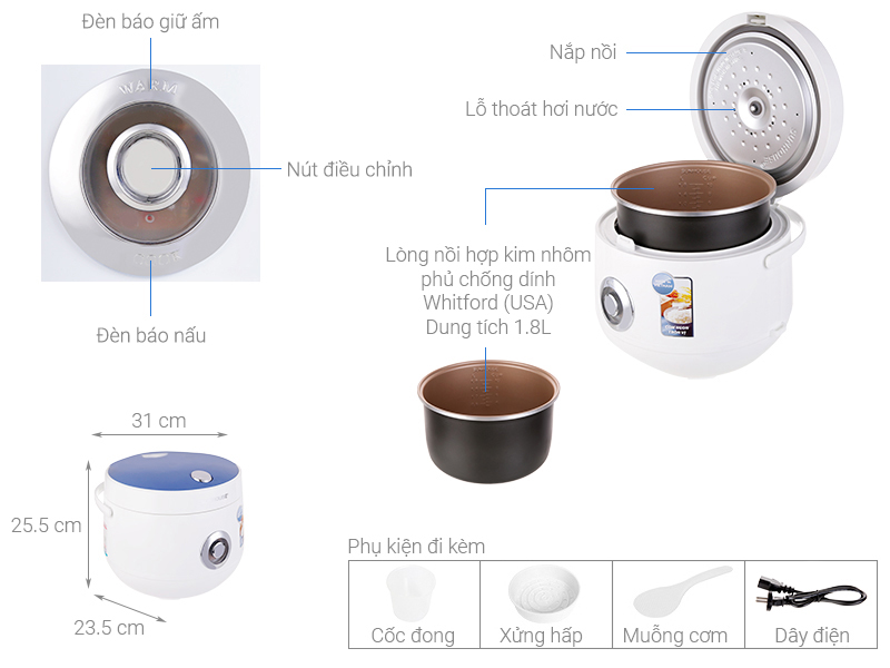 Nồi cơm điện 1.8L Sunhouse SHD8658/SHD8606