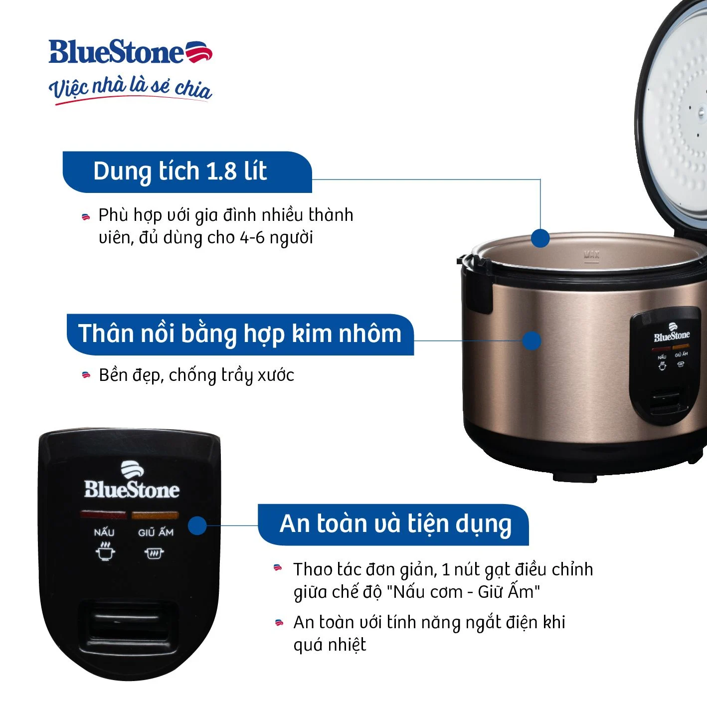 Nồi cơm điện Bluestone RCB-5519 1.8L