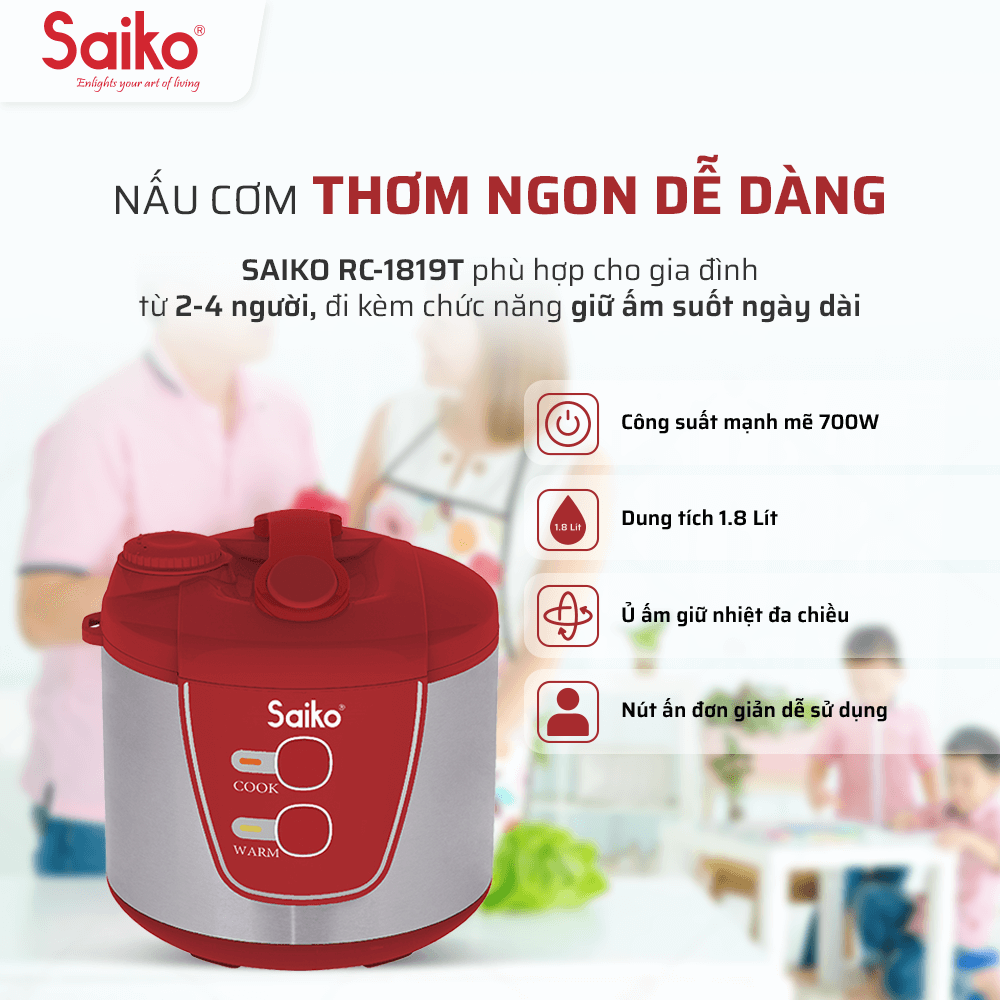 Nồi cơm điện cơ 1.8L Saiko RC-1819