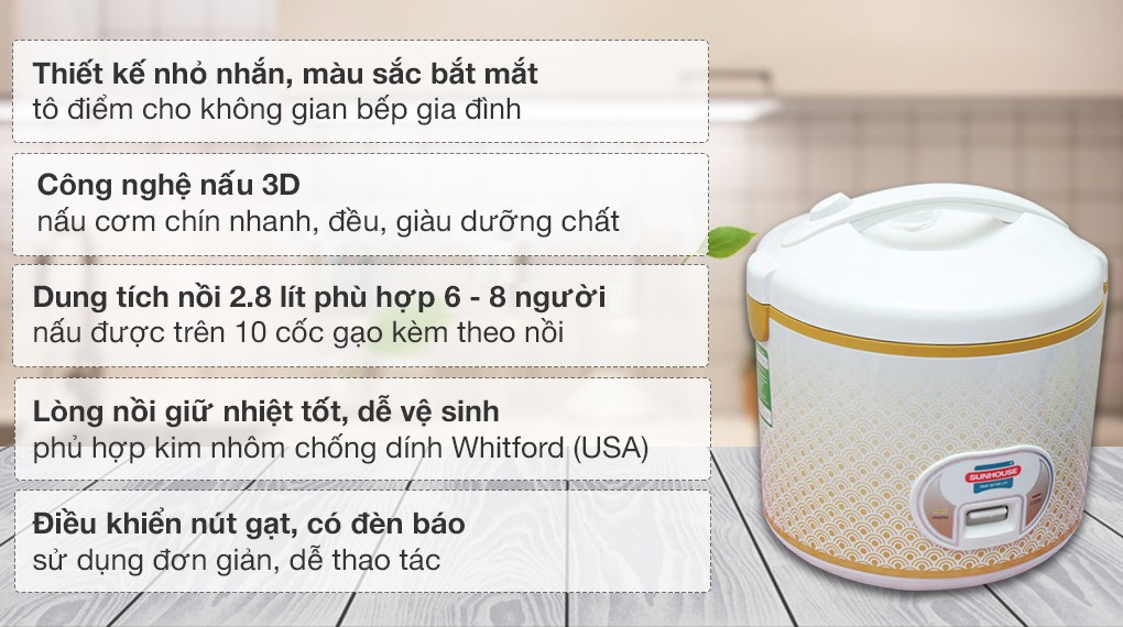 Nồi cơm điện cơ 2,8L Sunhouse SHD830