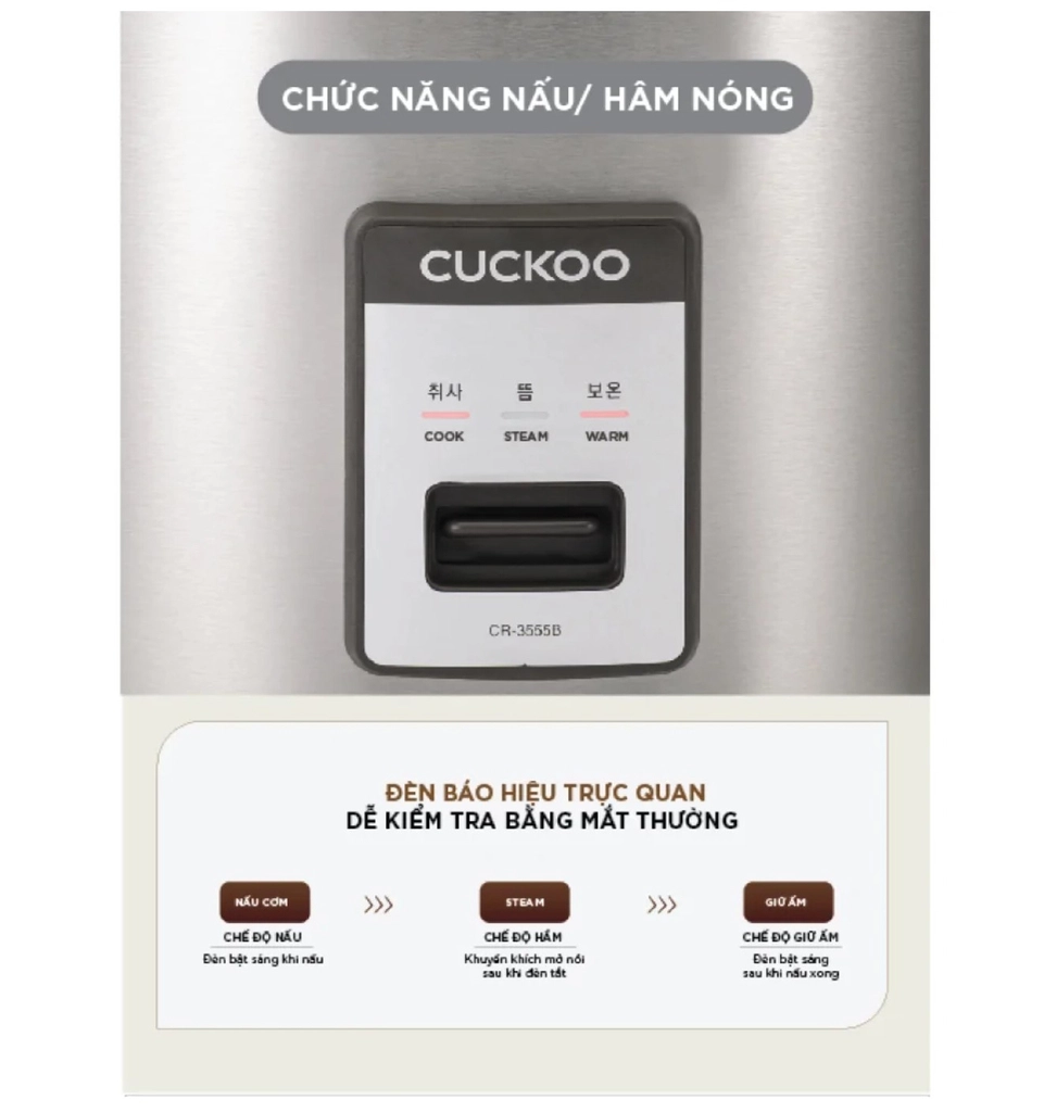 Nồi cơm điện cơ 6,3L Cuckoo CR-3555/BKSTVNCRCV