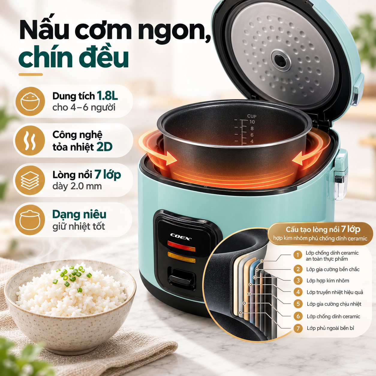 Nồi cơm điện cơ COEX 1.8 lít CR-3417