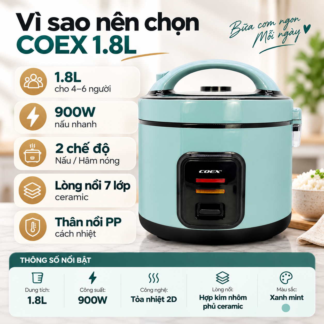 Nồi cơm điện cơ COEX 1.8 lít CR-3417