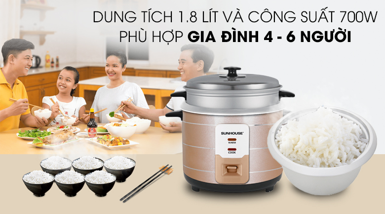 Nồi cơm điện cơ nắp rời 1,8L Sunhouse SHD8125