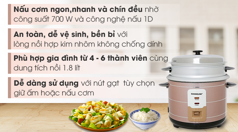 Nồi cơm điện cơ nắp rời 1,8L Sunhouse SHD8125