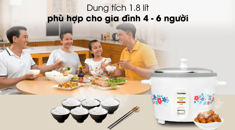 Nồi cơm điện cơ nắp rời 1,8L Toshibar RC-18MH2PV(F)