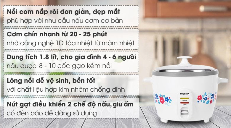 Nồi cơm điện nắp rời 1L Toshiba -18MH2PV(F)