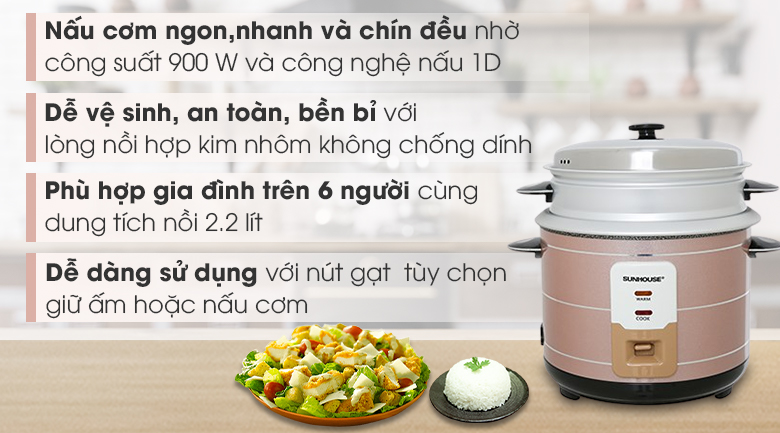 Nồi cơm điện cơ nắp rời 2,2L Sunhouse SHD8135