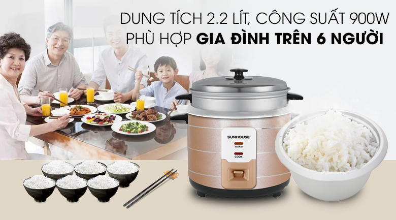 Nồi cơm điện cơ nắp rời 2,2L Sunhouse SHD8135