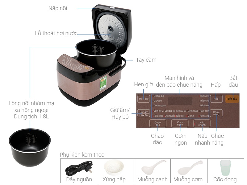Nồi cơm điện điện tử Midea 1.8L MB-FS5006