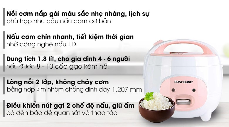 Nồi cơm điện Sunhouse 1.8L SHD8607W