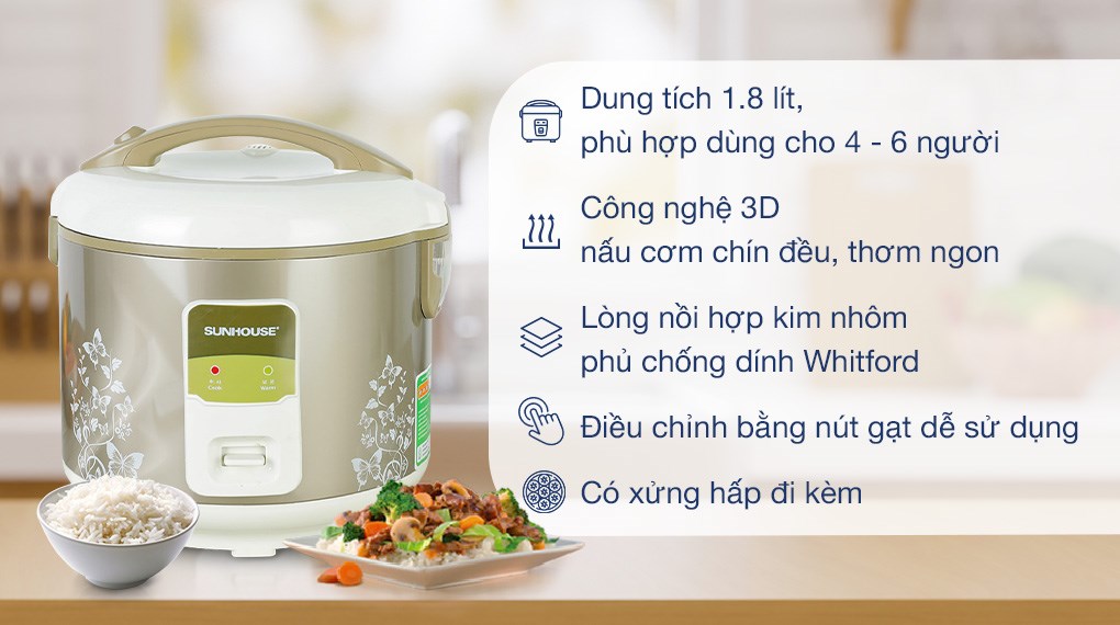 Nồi cơm điện Sunhouse 1,8L SHD8616