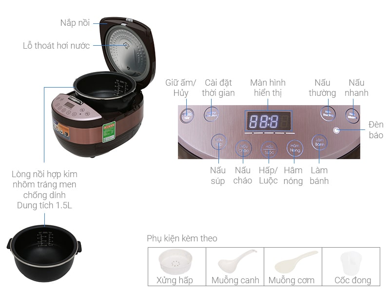 Nồi cơm điện tử 1,5L Bluestone RCB-5987