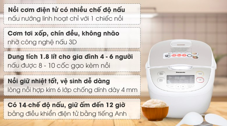 Nồi cơm điện tử 1,8L Panasonic SR-CP188NRA/M