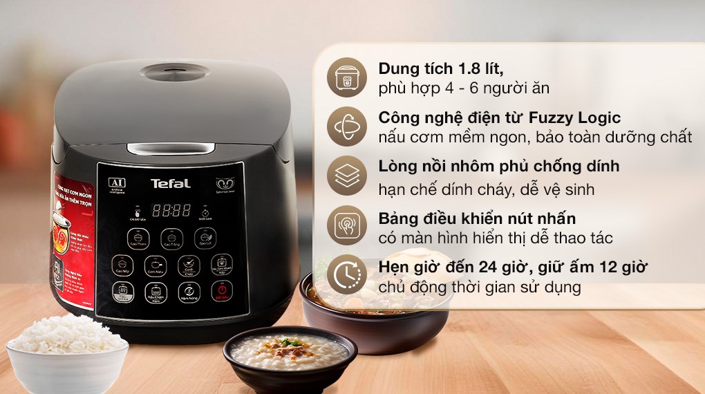 Nồi cơm điện tử 1,8L Tefal Easy Rice Plus RK736B68