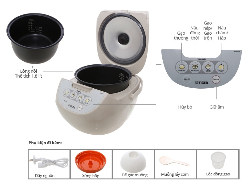 Nồi cơm điện tử 1,8L Tiger JBV-B18W