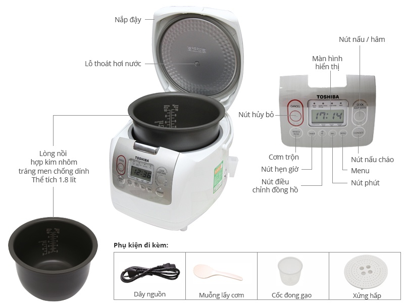 Nồi cơm điện tử 1,8L Toshiba RC-18NMF