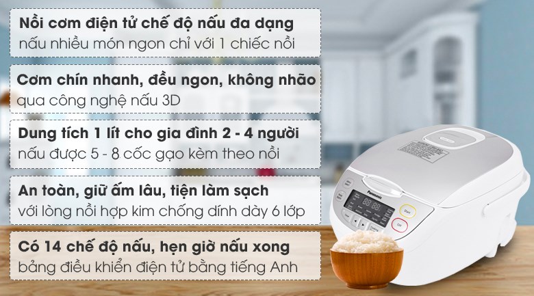 Nồi cơm điện tử 1L Panasonic SR-CP108NRA/M