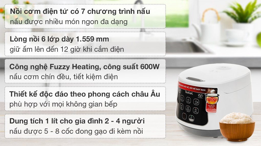 Nồi cơm điện tử 1L Tefal Easy Rice Compact RK730168