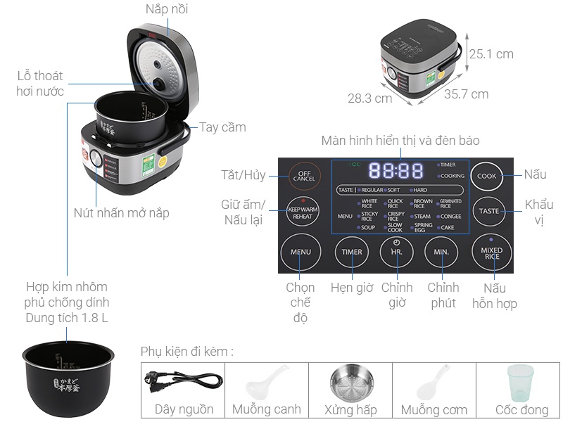 Nồi cơm điện tử cao tần 1.8L Toshiba RC-18IP1PV