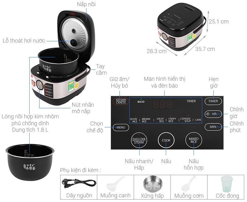 Nồi cơm điện tử cao tần 1.8L Toshiba RC-18IX1PV