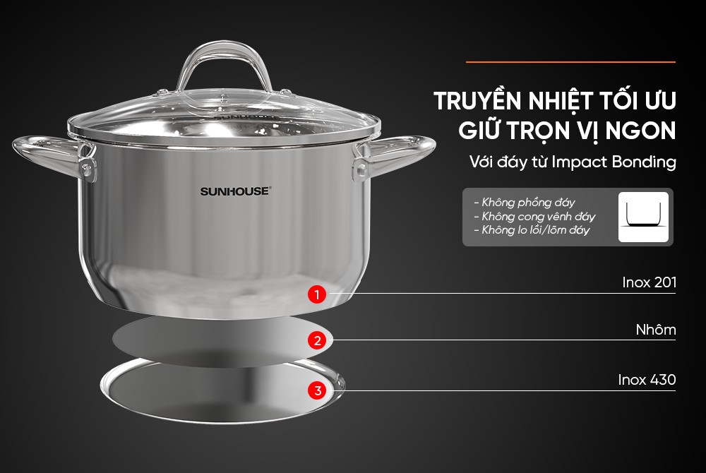 Nồi Inox 3 đáy Sunhouse SHG301-28
