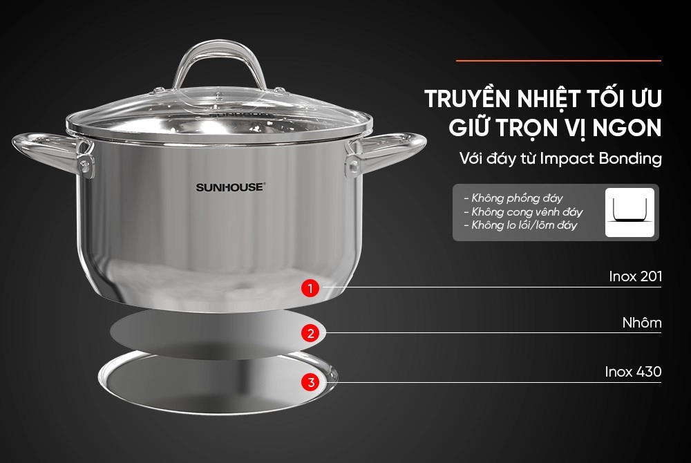 Nồi Inox 3 đáy Sunhouse SHG301-30