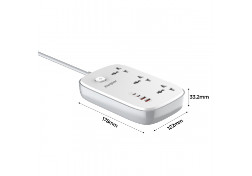 Ổ điện Energizer đa năng 3AC + 2USB-A + 2USB-C sạc nhanh 65W - EPB3250W00EUWE