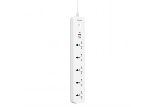 Ổ điện Energizer đa năng 5AC kèm 2USB-A và 1USB-C sạc nhanh PD (max 38W) - White - EPB2504EUWE