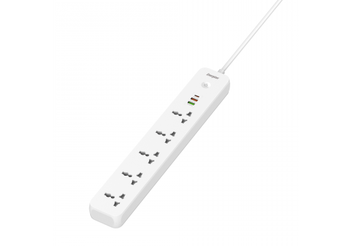 Ổ điện Energizer đa năng 5AC kèm 2USB-A và 1USB-C sạc nhanh PD (max 38W) - White - EPB2504EUWE