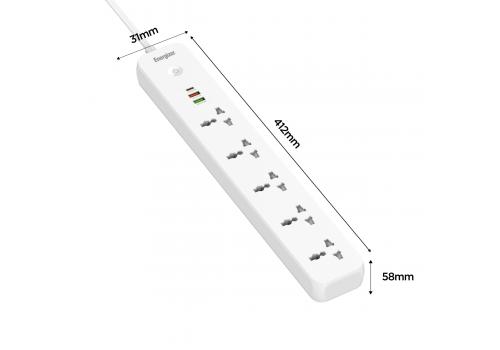 Ổ điện Energizer đa năng 5AC kèm 2USB-A và 1USB-C sạc nhanh PD (max 38W) - White - EPB2504EUWE