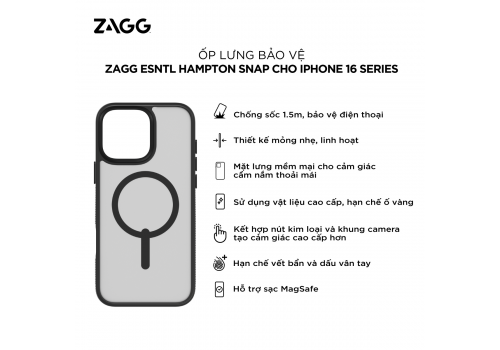 Ốp lưng iPhone 16 - ZAGG ESNTL Hampton Snap - Black - 702315557