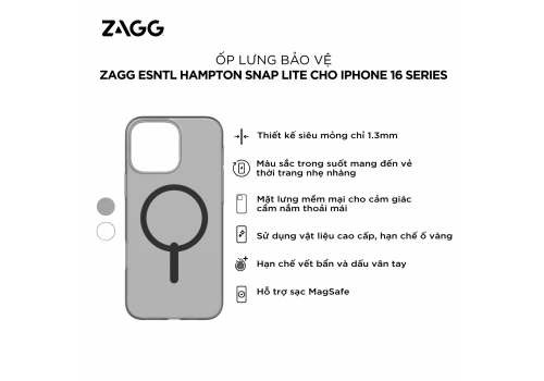 Ốp lưng iPhone 16 Pro - ZAGG ESNTL Hampton Snap Lite - Foggy Black - 702316307