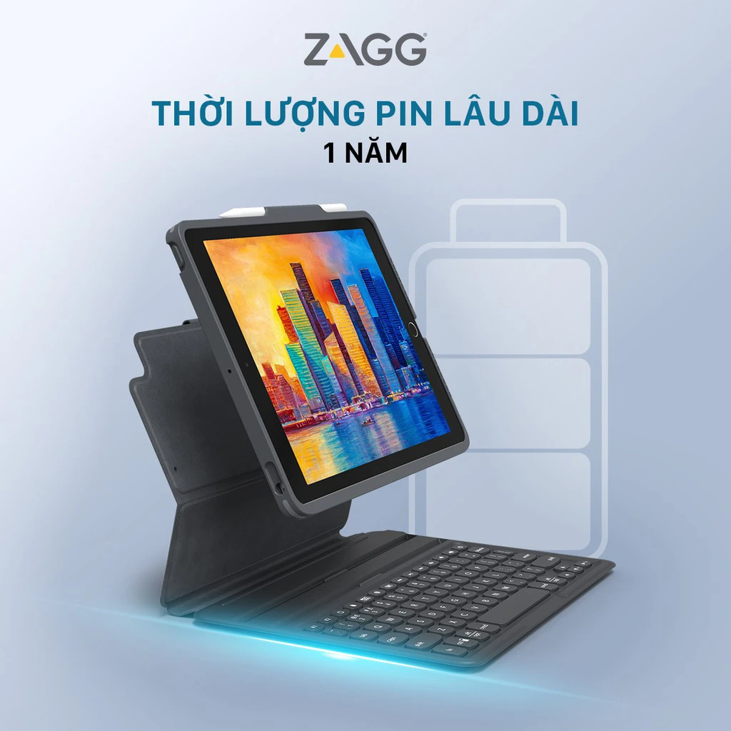Ốp lưng kèm bàn phím ZAGG Keyboard Pro Keys-Apple-iPad 10.2-Black/Gray-UK-103407134