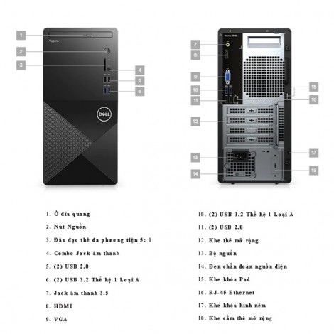 PC Dell Vos 3888MT(RJMM62Y1)i5-10400/8GB/1TB/Win10/K+M/Wifi ac,1YW