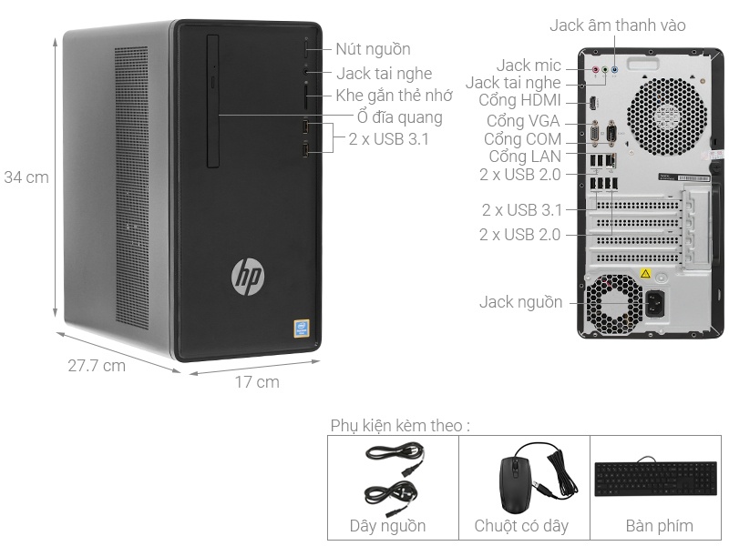 PC HP Pavilion 390-0010d(6DV55AA) G5420/4GB/1TB/DVDRW/Win 10/Wifi ac