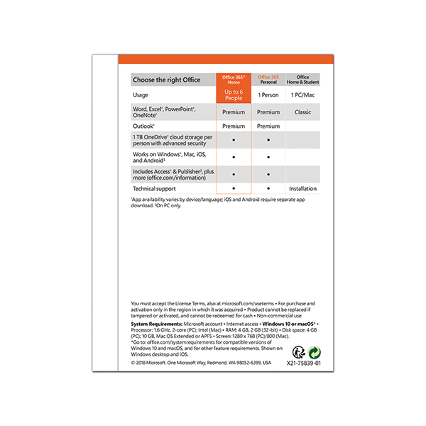 Phần mềm Microsoft Office 365 Home English 1YR P4 (6GQ-00968) - (6 user - 30 thiết bị - Win/Mac)