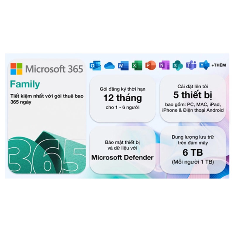 Phần mềm Office Microsoft 365 Family ESD EP2-36890 (6 user/ 5 thiết bị/ user/ 12 tháng)-key điện tử, tích hợp Copilot AI